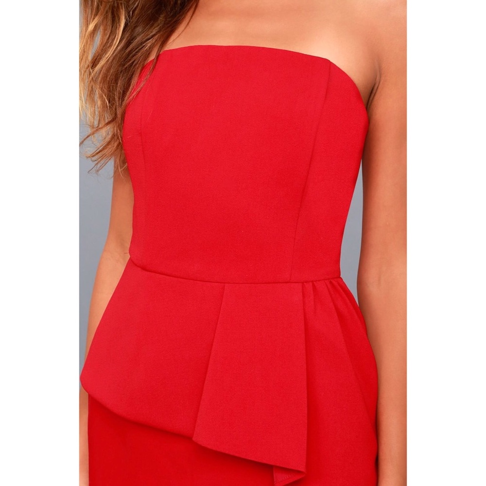 RED STRAPLESS PEPLUM DRESS - Picture 3 of 4